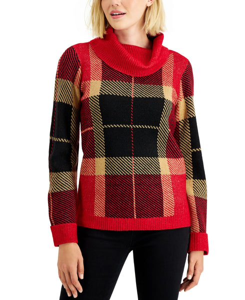 Charter Club Plaid Cowlneck Sweater